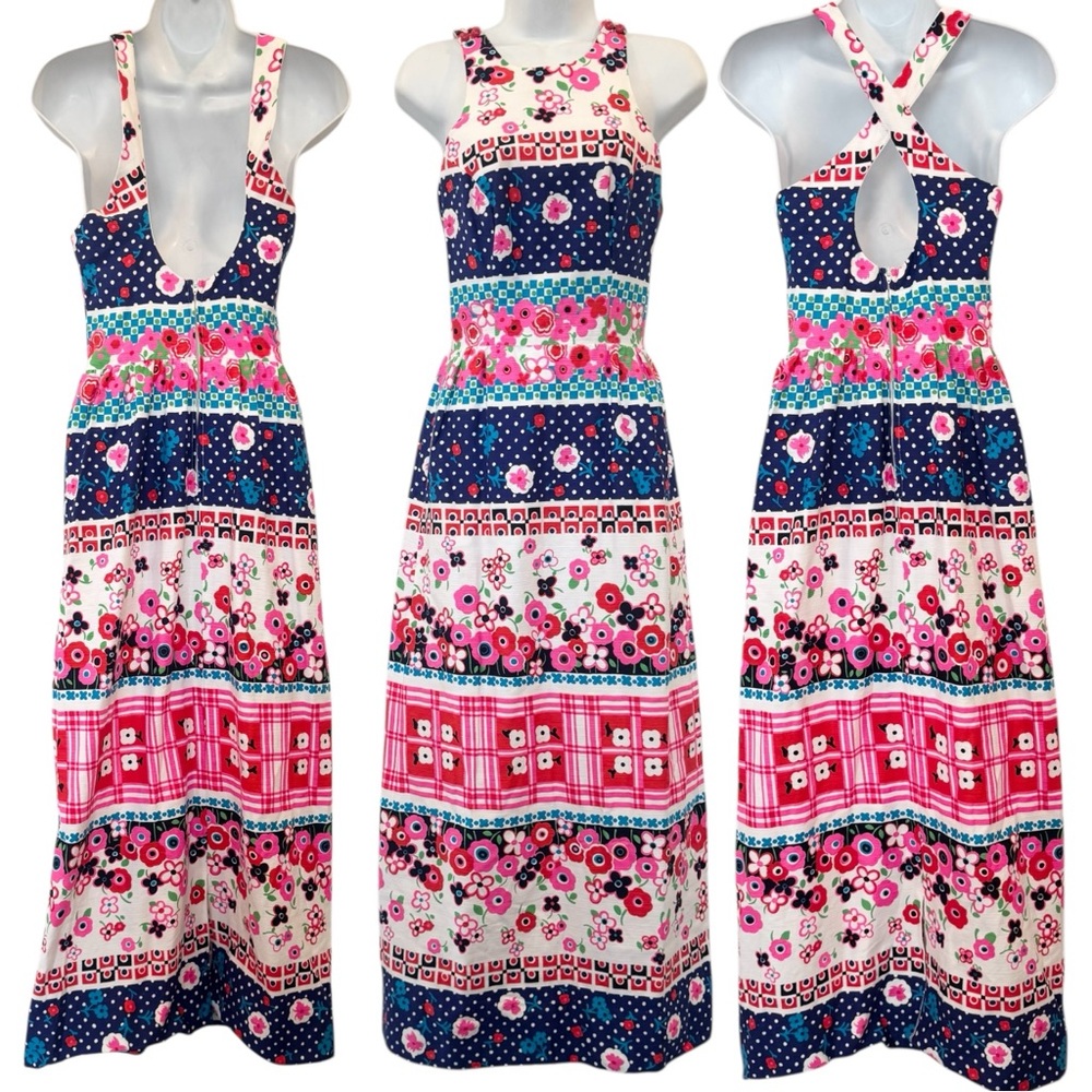 Vintage Alexa Bonwit Teller Floral Print Sundress Maxi Column Gown Mod Sun Dress - Picture 4 of 7